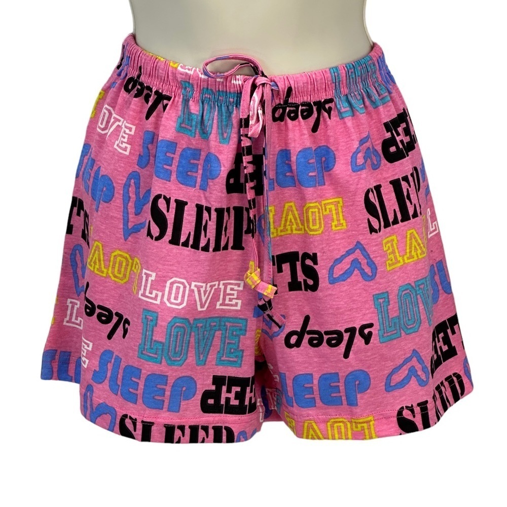 Just Love Sleep Shorts Love Graphic Print  - Pink Blue Yellow White  - Medium